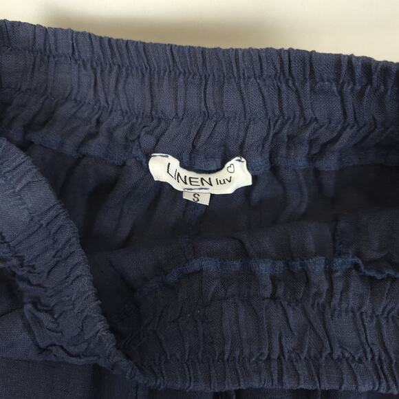 Linen Luv Ankle Pants Women S Elastic Waist Lightweight Pockets Italy Navy - Picture 8 of 11